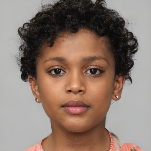 Neutral black child female with short  brown hair and brown eyes