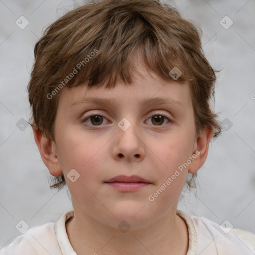 Neutral white child female with short  brown hair and brown eyes