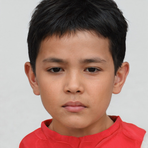 Neutral asian child male with short  brown hair and brown eyes