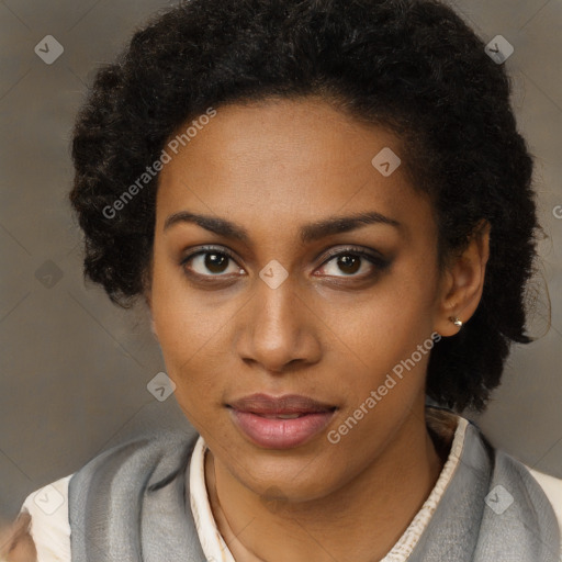 Neutral black young-adult female with short  brown hair and brown eyes