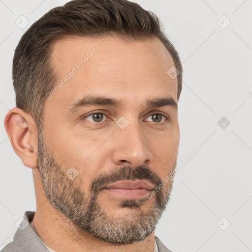 Neutral white adult male with short  brown hair and brown eyes