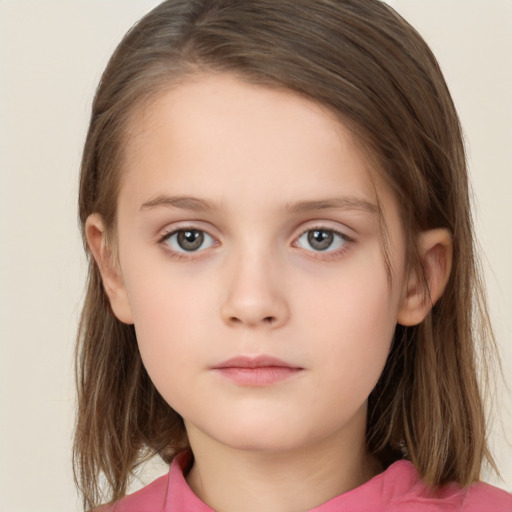 Neutral white child female with medium  brown hair and brown eyes