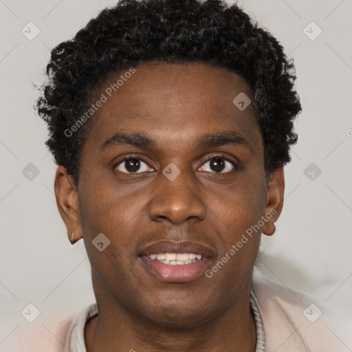 Neutral black young-adult male with short  brown hair and brown eyes