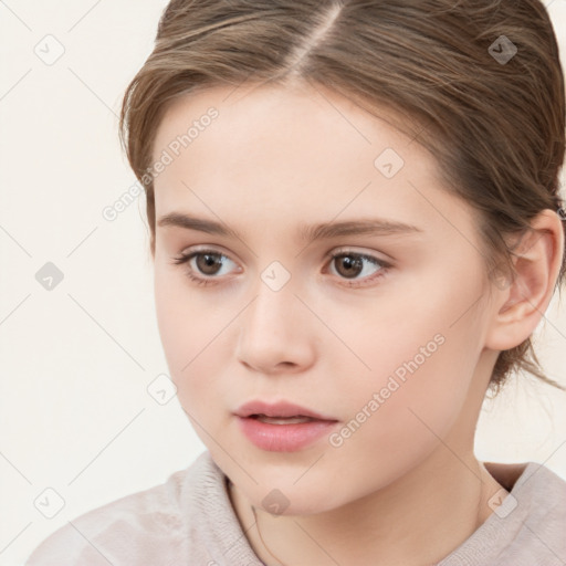 Neutral white child female with medium  brown hair and brown eyes