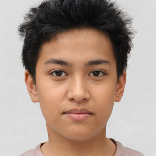 Neutral asian young-adult male with short  brown hair and brown eyes