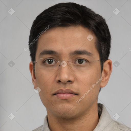 Neutral asian young-adult male with short  black hair and brown eyes