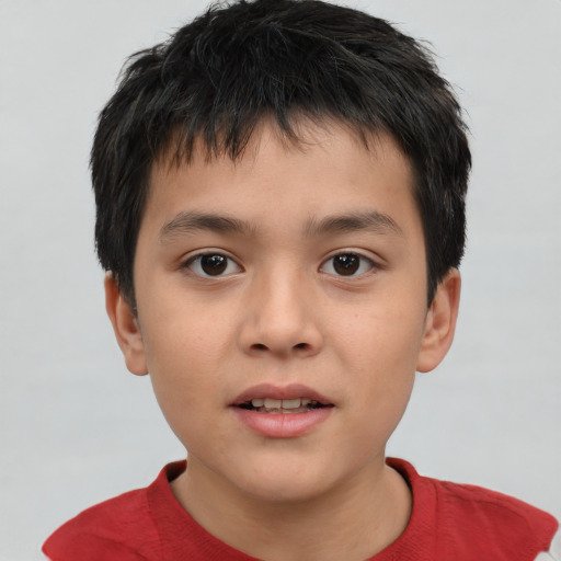 Neutral asian child male with short  brown hair and brown eyes