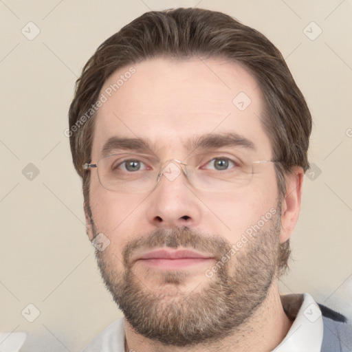 Neutral white adult male with short  brown hair and brown eyes