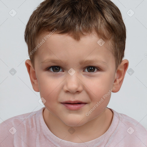 Joyful white child male with short  brown hair and brown eyes