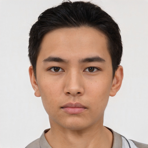 Neutral asian young-adult male with short  black hair and brown eyes
