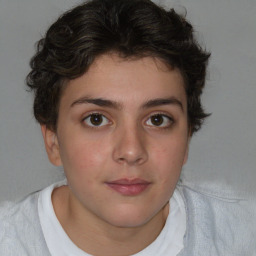 Neutral white young-adult female with short  brown hair and brown eyes