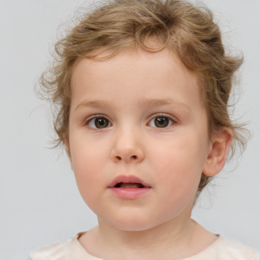 Neutral white child female with short  brown hair and brown eyes