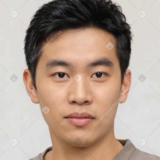 Neutral asian young-adult male with short  black hair and brown eyes