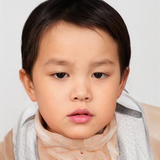 Neutral asian child female with short  brown hair and brown eyes