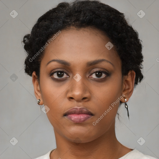 Neutral black young-adult female with short  brown hair and brown eyes