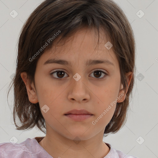 Neutral white child female with medium  brown hair and brown eyes