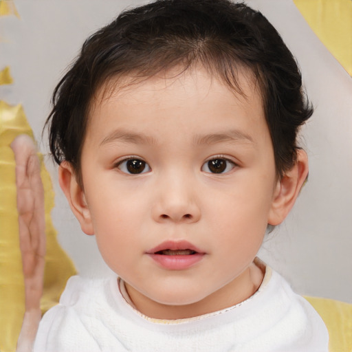 Neutral white child female with short  brown hair and brown eyes