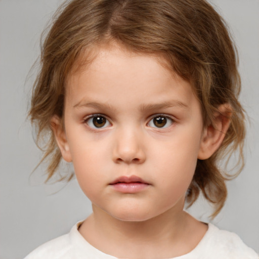 Neutral white child female with medium  brown hair and brown eyes