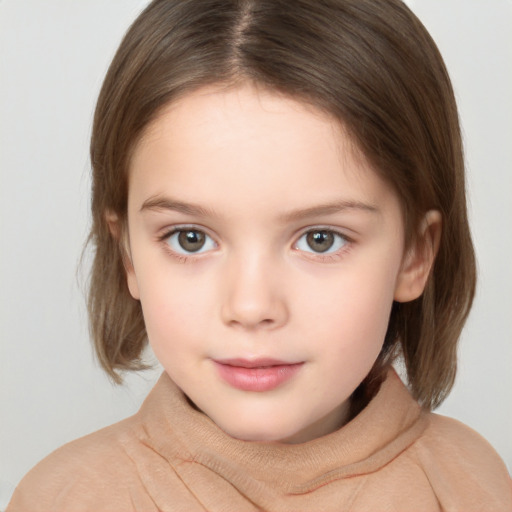 Neutral white child female with medium  brown hair and brown eyes