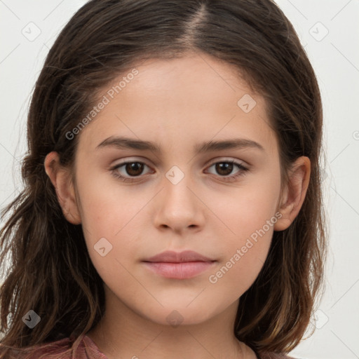 Neutral white child female with long  brown hair and brown eyes