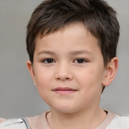 Joyful white child male with short  brown hair and brown eyes