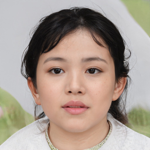Neutral asian child female with medium  black hair and brown eyes