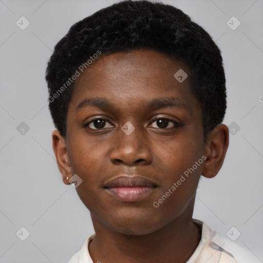 Neutral black young-adult male with short  brown hair and brown eyes