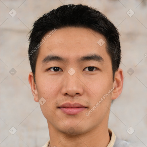 Neutral asian young-adult male with short  black hair and brown eyes