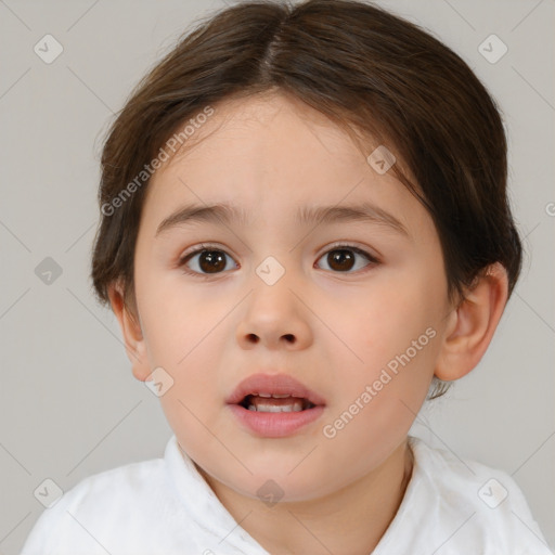 Neutral white child female with medium  brown hair and brown eyes