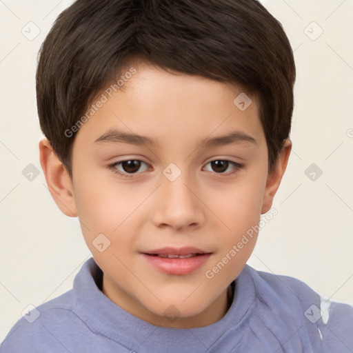 Joyful white child male with short  brown hair and brown eyes