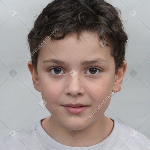 Joyful white child male with short  brown hair and brown eyes