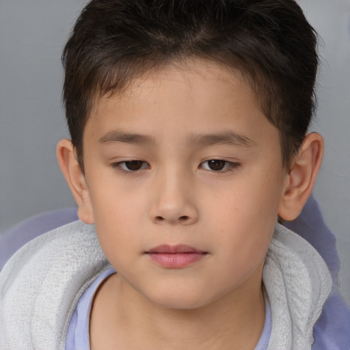 Neutral white child female with short  brown hair and brown eyes