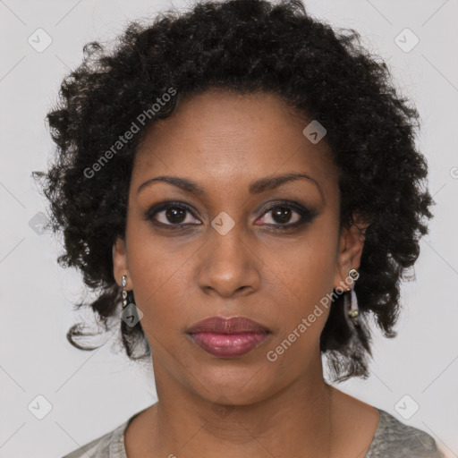 Neutral black young-adult female with short  black hair and brown eyes