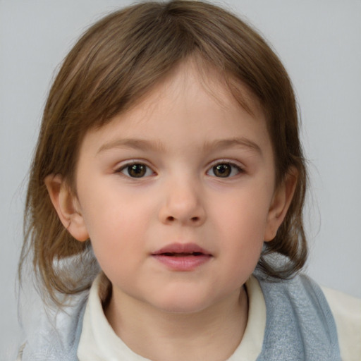 Neutral white child female with medium  brown hair and brown eyes