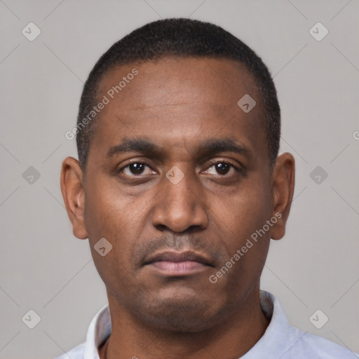 Neutral black young-adult male with short  brown hair and brown eyes