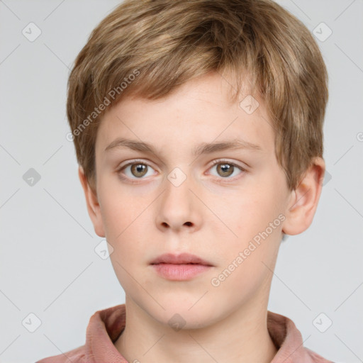 Neutral white child male with short  brown hair and grey eyes