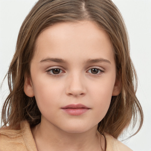 Neutral white child female with long  brown hair and brown eyes