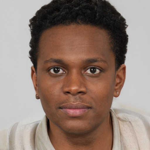 Neutral black young-adult male with short  brown hair and brown eyes