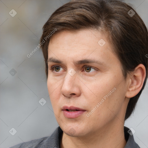 Neutral white adult male with short  brown hair and brown eyes