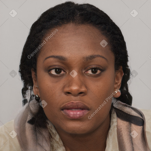 Neutral black young-adult female with short  brown hair and brown eyes