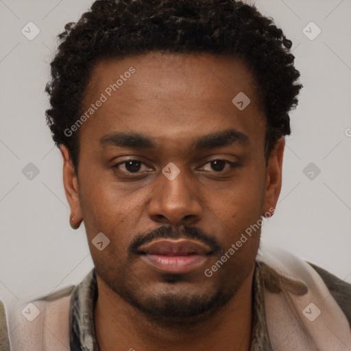 Neutral black young-adult male with short  brown hair and brown eyes