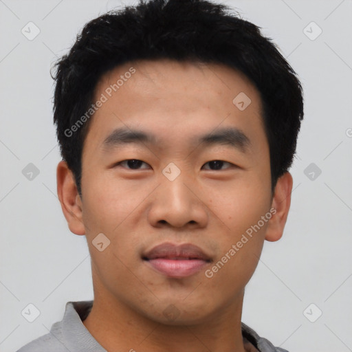 Neutral asian young-adult male with short  black hair and brown eyes