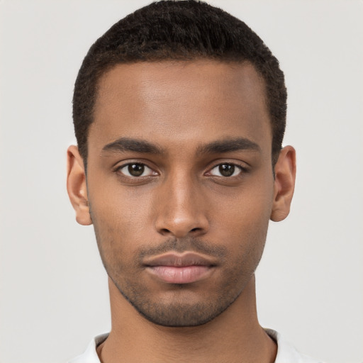 Neutral black young-adult male with short  brown hair and brown eyes