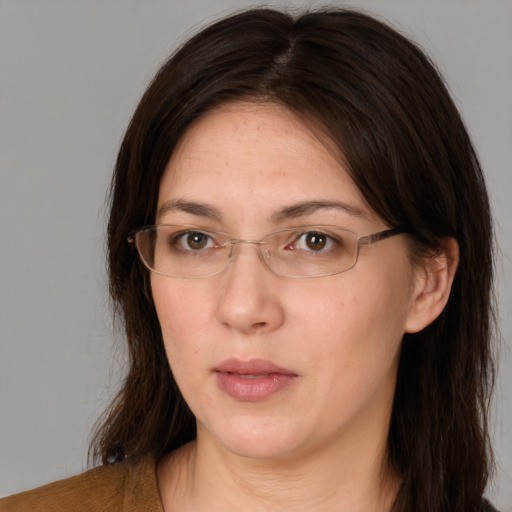 Neutral white adult female with medium  brown hair and brown eyes