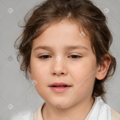 Neutral white child female with medium  brown hair and brown eyes