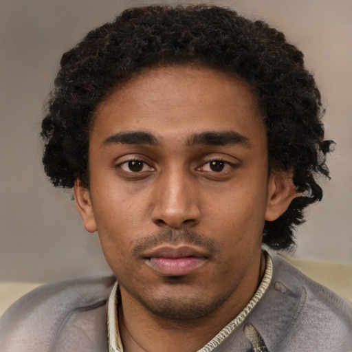 Neutral black young-adult male with short  brown hair and brown eyes