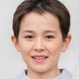 Joyful white child male with short  brown hair and brown eyes