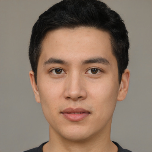 Neutral asian young-adult male with short  black hair and brown eyes