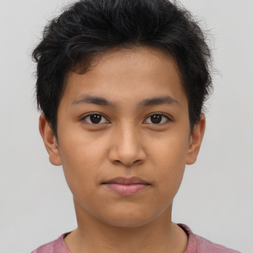 Neutral asian young-adult female with short  brown hair and brown eyes