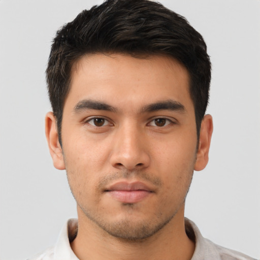 Neutral asian young-adult male with short  brown hair and brown eyes